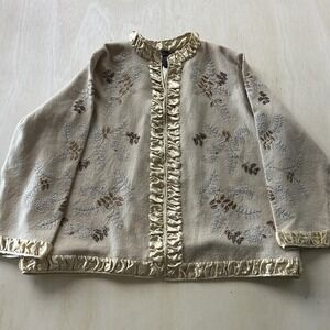 Artistica Jacket Womens 2X Beige Wool Embroidered Ruffle Floral Lined Collared